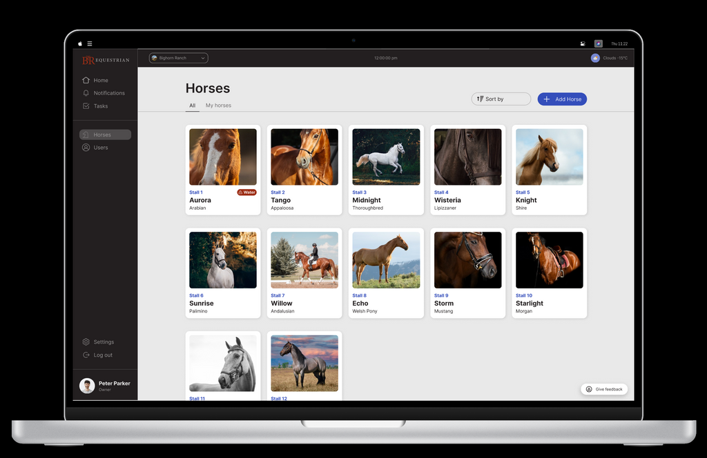 BTR App horse roster across the ranch
